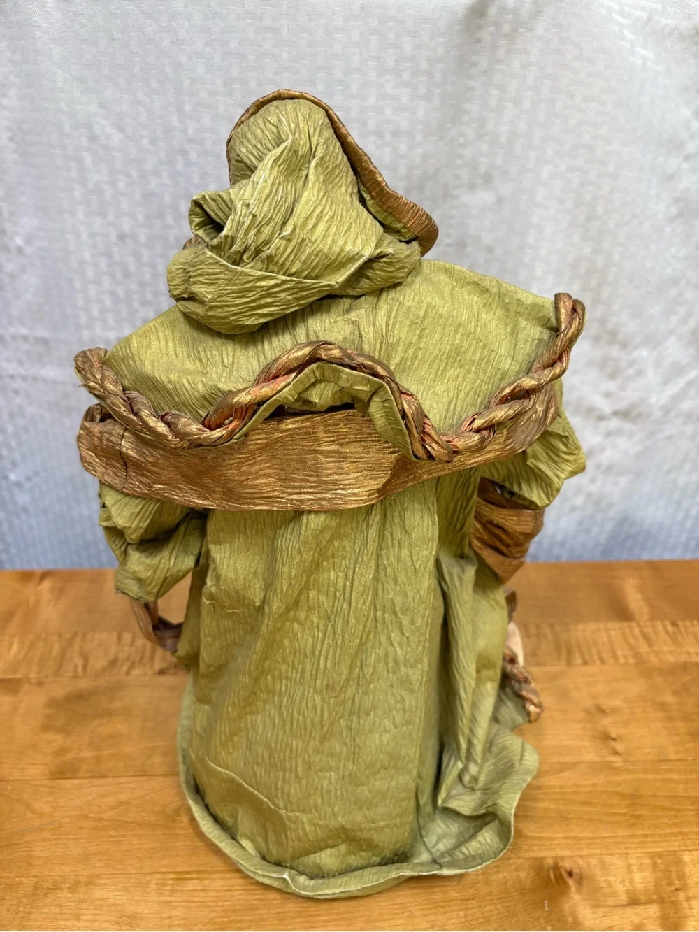 Green and Gold Hooded Santa with Lantern Tree Topper/Figurine Approximately 16”